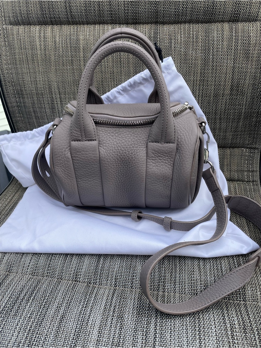Alexander Wang Mini Pebbled Leather Duffle Bag in Taupe Gray